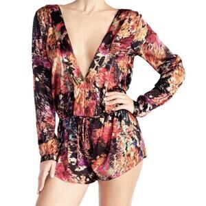 Naked Princess Lila Silk Romper Womens Large Abstract Floral Drawstring